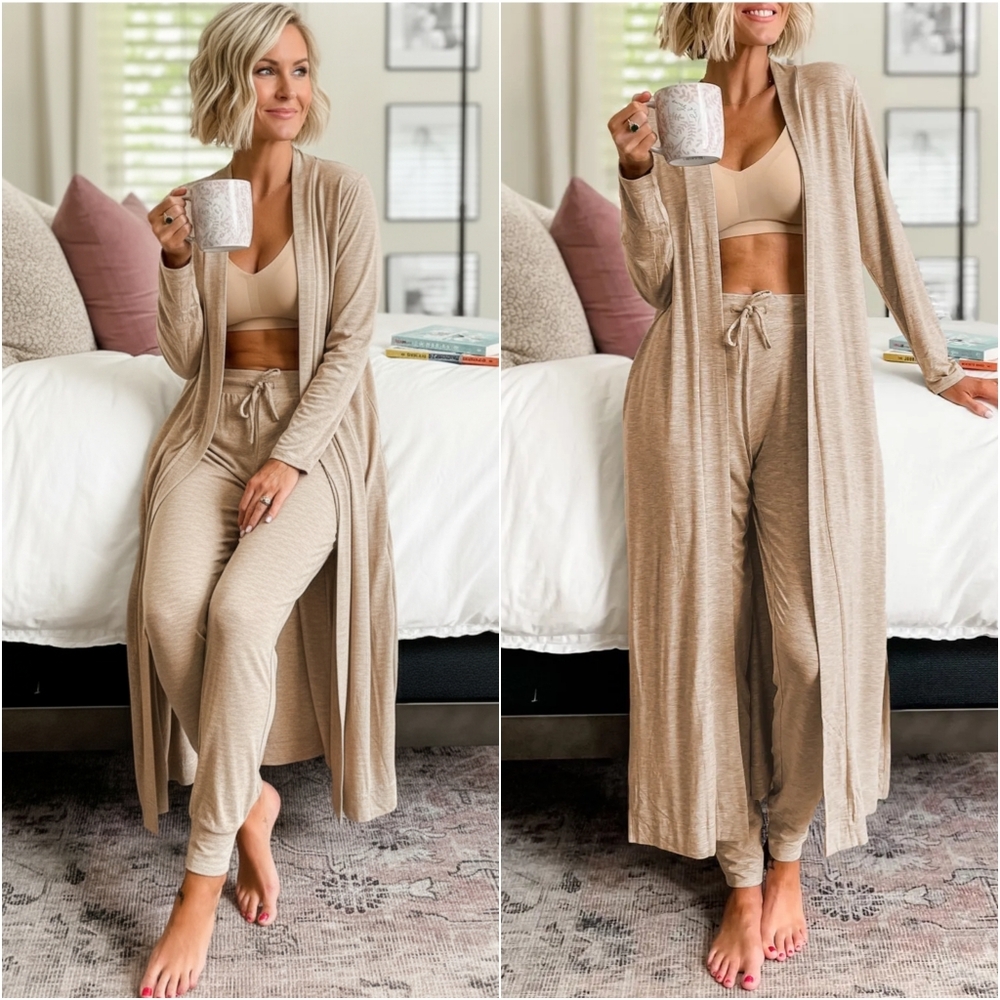 Weekend Wind-Down Cardigan & Pants Set - Tan